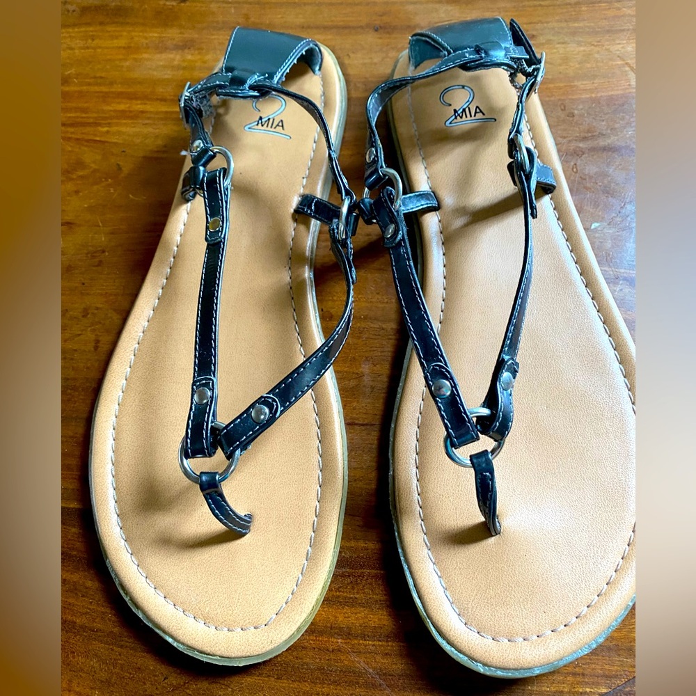 Metallic Gray Flat Sandals